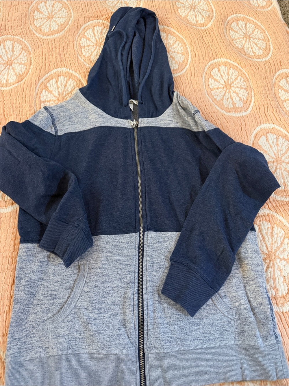 Two-Tone Navy and Heather Blue Zip Hoodie